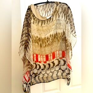 PRICED TO SELL! Chico’s Tan/Brown And Orange Scoop Neck Blouse With FREE Tank!